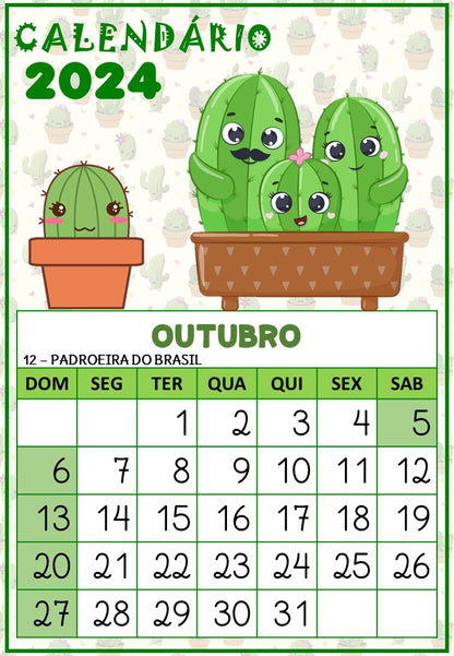 Calendário 2024 - Cactos