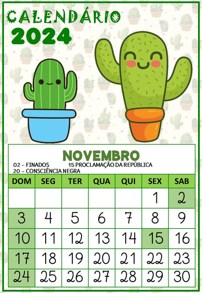 Calendário 2024 - Cactos