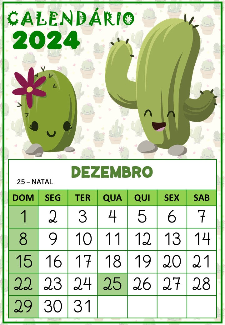 Calendário 2024 - Cactos