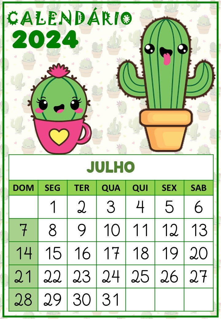 Calendário 2024 - Cactos