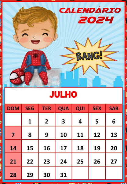 Calendário 2024- Super Heróis Aquarela