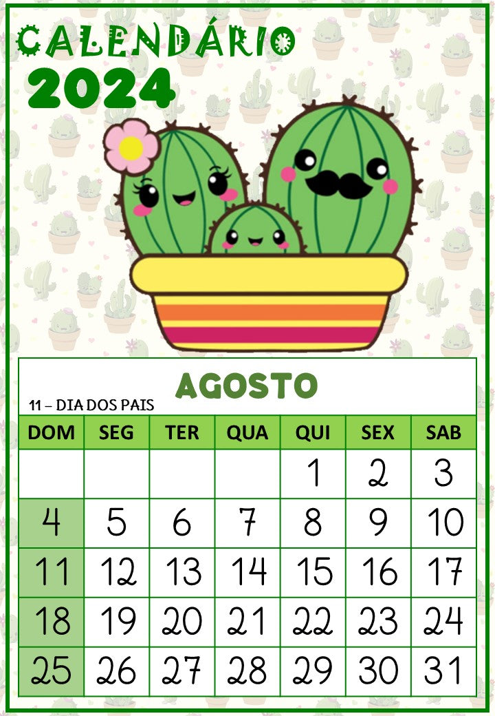 Calendário 2024 - Cactos