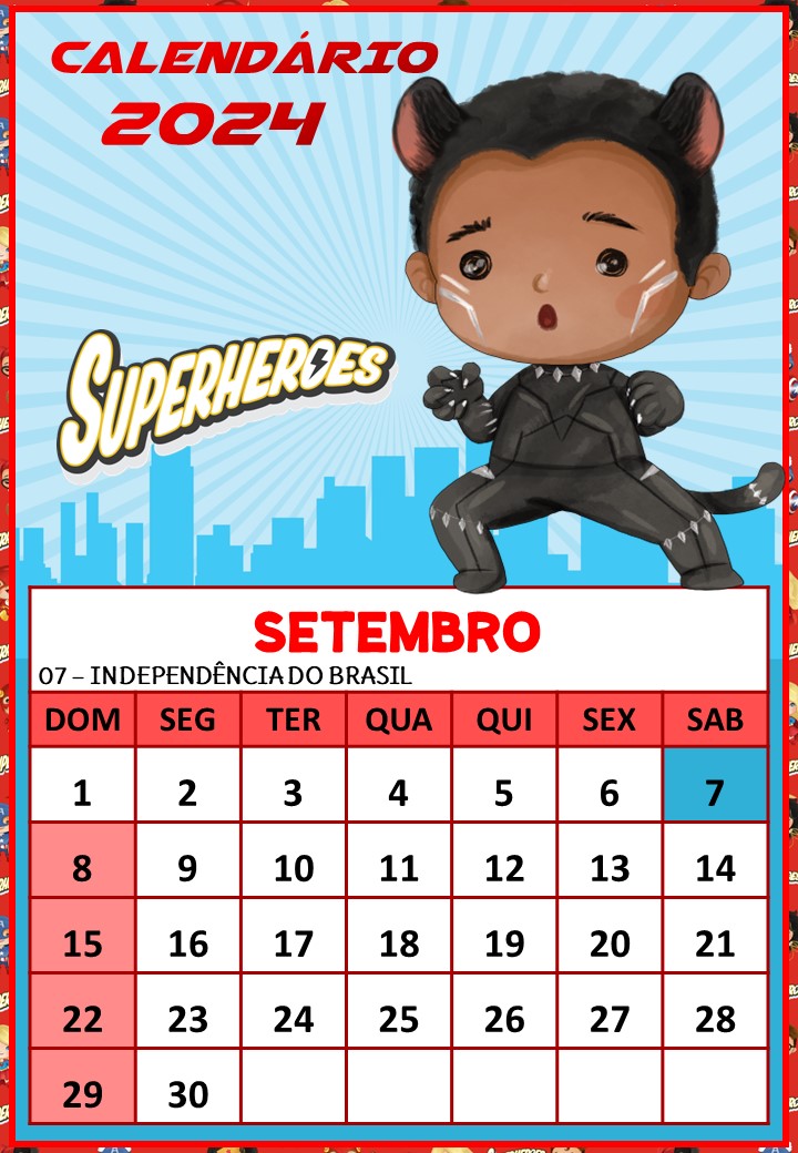 Calendário 2024- Super Heróis Aquarela